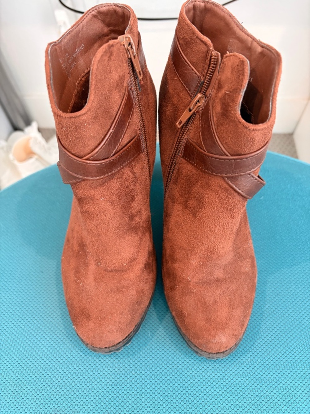 Women's Chestnut Suede Ankle Booties with Strap Detail